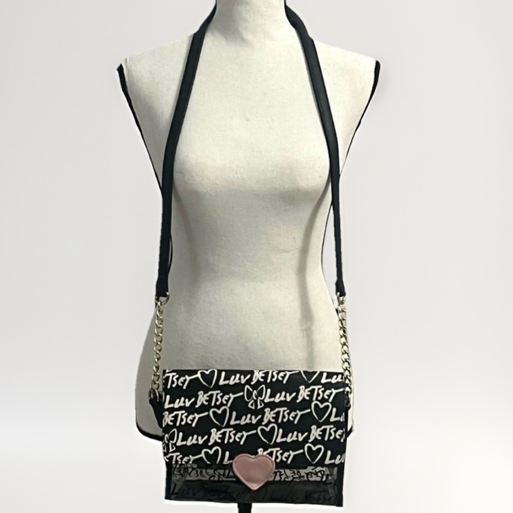 LUV Betsey by Betsey Johnson Designer Crossbody Bag Clear Black All Over Print - Picture 4 of 10